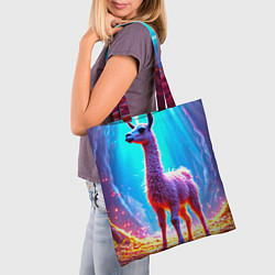 Сумка-шопер Лама в неоновых лучах, цвет: 3D-принт — фото 2