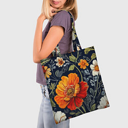 Сумка-шопер Маки и пионы старинный паттерн, цвет: 3D-принт — фото 2