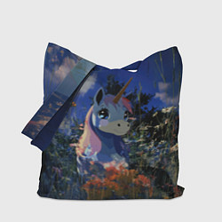 Сумка-шопер Синий единорог в кустах, цвет: 3D-принт