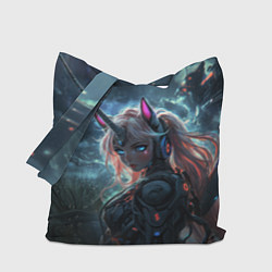 Сумка-шопер Девушка - единорог киберпанк, цвет: 3D-принт