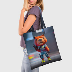 Сумка-шопер Крутой капибара с пистолетом - киберпанк фантазия, цвет: 3D-принт — фото 2