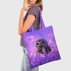 Сумка-шопер Сова в фиолетовых цветах, цвет: 3D-принт — фото 2