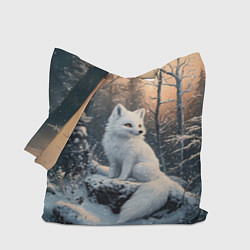 Сумка-шопер Белый лисенок в зимнем лесу, цвет: 3D-принт