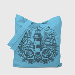 Сумка-шопер Маяк с розами и кораблем, цвет: 3D-принт