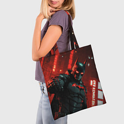 Сумка-шопер Черный Бэтмен на фоне красного города, цвет: 3D-принт — фото 2