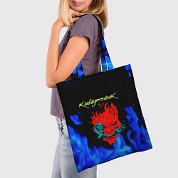 Сумка-шопер Киберпанк голубой огонь, цвет: 3D-принт — фото 2