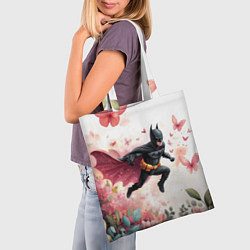 Сумка-шопер Бэтмен прыгает над цветами и бабочками, цвет: 3D-принт — фото 2