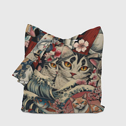 Сумка-шоппер Котики и рыбки в сакуре