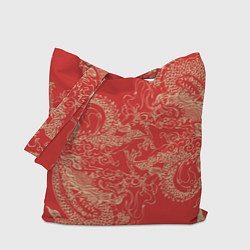 Сумка-шоппер Золотые драконы на красном