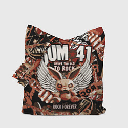 Сумка-шопер Sum 41 на фоне кролика и гитар, цвет: 3D-принт