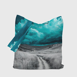 Сумка-шопер Монохромное поле и сине-зеленое небо - природный п, цвет: 3D-принт