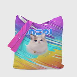 Сумка-шопер Inzoi кошечка на радужном фоне, цвет: 3D-принт