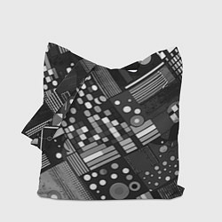 Сумка-шопер Тёмный серый абстракция квадраты кружочки, цвет: 3D-принт