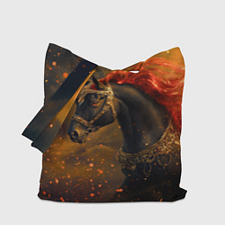 Сумка-шоппер Черная лошадь с красной гривой - огненные частицы