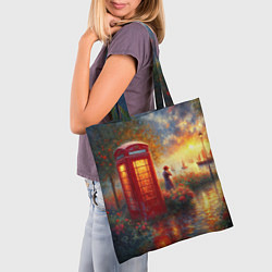 Сумка-шопер Пейзаж с красной телефонной будкой, цвет: 3D-принт — фото 2