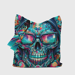 Сумка-шопер Кибер череп в балахоне и очках - нейроарт фантазия, цвет: 3D-принт