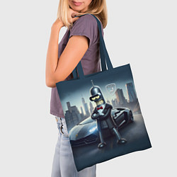 Сумка-шопер Крутой Бендер рядом с Ламборджини, цвет: 3D-принт — фото 2
