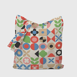 Сумка-шопер Геометрический узор с цветочными элементами - ретр, цвет: 3D-принт