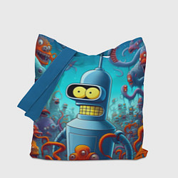 Сумка-шопер Робот-сгибальщик Бендер среди монстров - нейроарт, цвет: 3D-принт