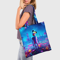 Сумка-шопер Бендер на сказочной неоновой грибной планете - ней, цвет: 3D-принт — фото 2