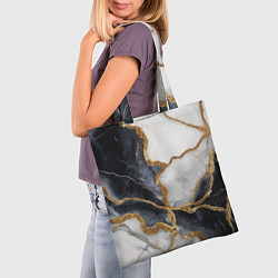Сумка-шопер Мрамор белый и черный с золотом, цвет: 3D-принт — фото 2