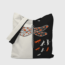 Сумка-шопер Стрекозы на черно-белом, цвет: 3D-принт