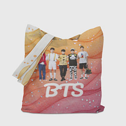 Сумка-шоппер BTS желто-розовый блестящий фон