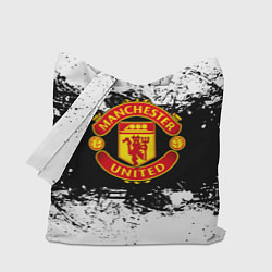 Сумка-шопер Манчестер Юнайтед черно белые краски лого, цвет: 3D-принт