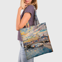 Сумка-шопер Зимняя Москва с абстрактным небом, цвет: 3D-принт — фото 2
