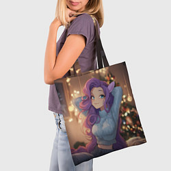 Сумка-шопер Девушка в образе лошадки на новый год, цвет: 3D-принт — фото 2