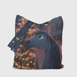 Сумка-шопер Лошадка на фоне новогодней елки, цвет: 3D-принт