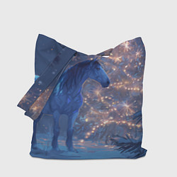 Сумка-шопер Лошадка на фоне елки, цвет: 3D-принт