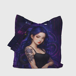 Сумка-шопер Девушка с тату на руке и пурпурная змея, цвет: 3D-принт