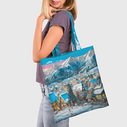 Сумка-шопер Новогодняя деревушка в горах, цвет: 3D-принт — фото 2