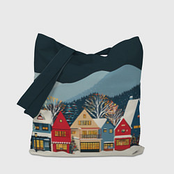 Сумка-шопер Новогодний городок в горах, цвет: 3D-принт