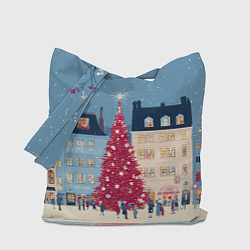 Сумка-шопер Новогоднее гуляние у красной елки, цвет: 3D-принт