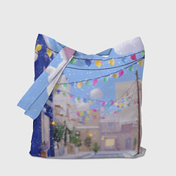 Сумка-шопер Предновогодний праздничный дворик, цвет: 3D-принт