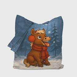 Сумка-шопер Лошадка ловит снежинку, цвет: 3D-принт