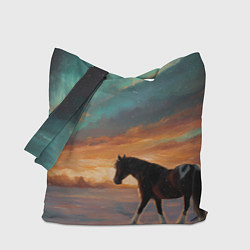 Сумка-шопер Лошадь на фоне северного сиянми, цвет: 3D-принт