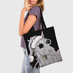 Сумка-шопер Новогодняя лошадь в круглых очках, цвет: 3D-принт — фото 2