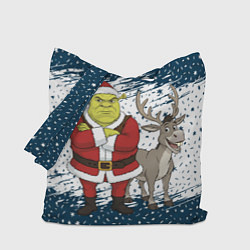 Сумка-шопер Шрек и Осел - новый год, цвет: 3D-принт