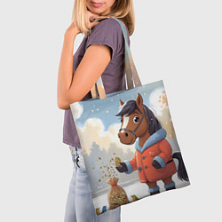 Сумка-шопер Лошадка на зимней прогулке, цвет: 3D-принт — фото 2
