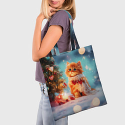 Сумка-шопер Рыжий маленький новогодний котенок, цвет: 3D-принт — фото 2