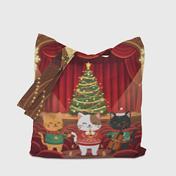 Сумка-шопер Новогодние котики музыканты, цвет: 3D-принт
