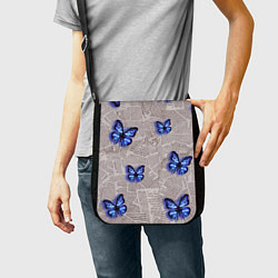 Сумка на плечо Газетные обрывки и синие бабочки, цвет: 3D-принт — фото 2