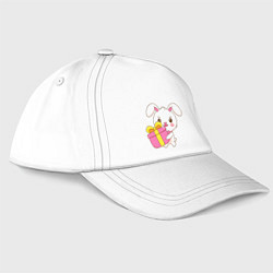 Бейсболка Кролик с подарком, цвет: белый