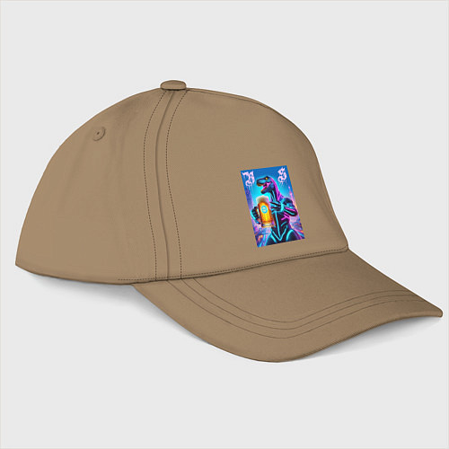 Бейсболка Neon beersaur in metropolis - ai art fantasy / Миндальный – фото 1