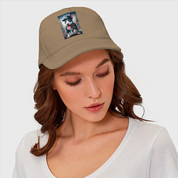 Бейсболка Funny bull terrier in New York - ai art, цвет: миндальный — фото 2