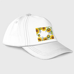 Бейсболка Подсолнухи и лаванда, цвет: белый