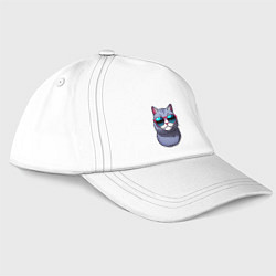 Бейсболка Модный летний кот в солнечных очках, цвет: белый